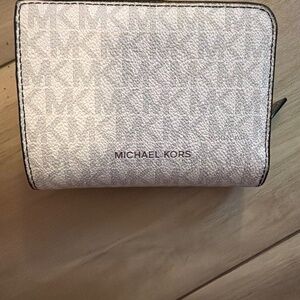 Michael Kors White Monogram Small Zip Wallet – Compact MK Card Holder